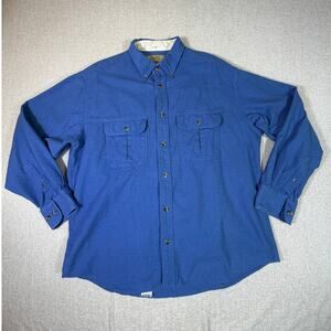 Cabela's Chamois Men L Blue Button Front Long Sleeve Soft Work Casual Shirt